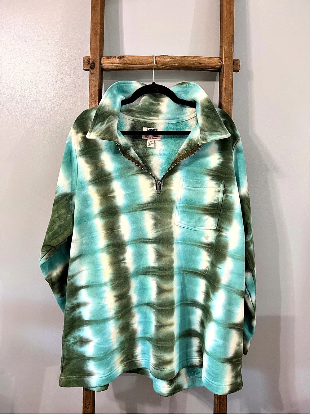Lands' End Serious Sweats Tie Dye Quarter Zip Sweatshirt Plus Size 2X 20W-22W
